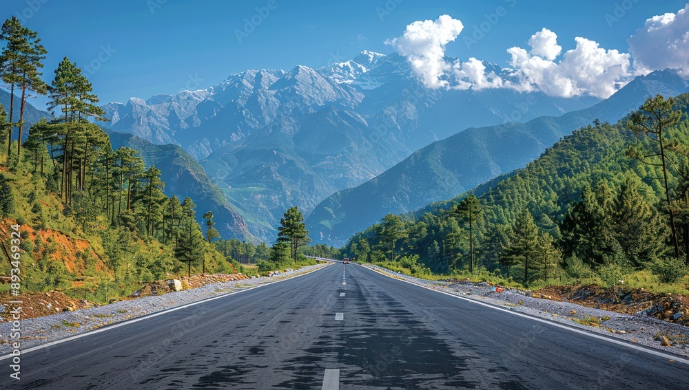 Asphalt Road Leading to Majestic Mountains Asphalt Road Leading to Majestic Mountains