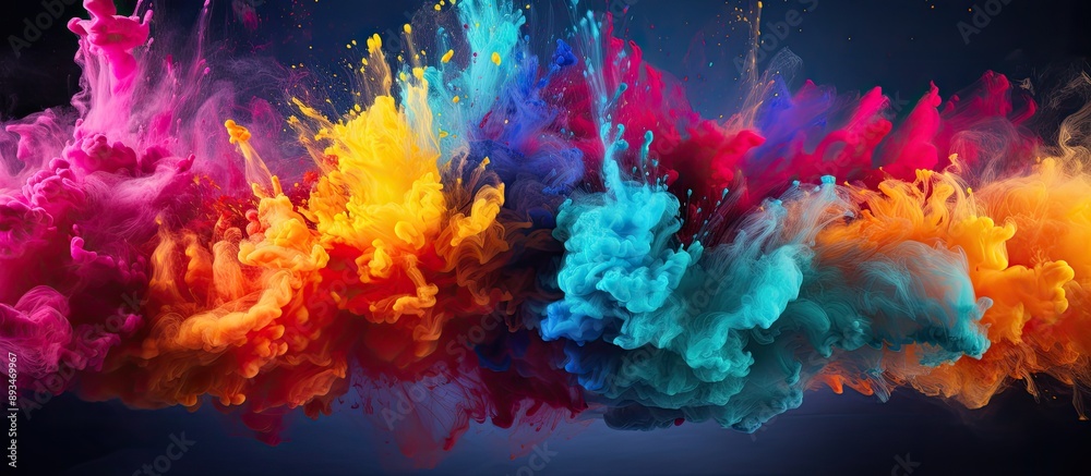 Colorful powder exploding against a background resembling splattered paint, creating a vibrant and abstract image with ample copy space. Colorful powder exploding against a background resembling splattered paint, creating a vibrant and abstract image with ample copy space.