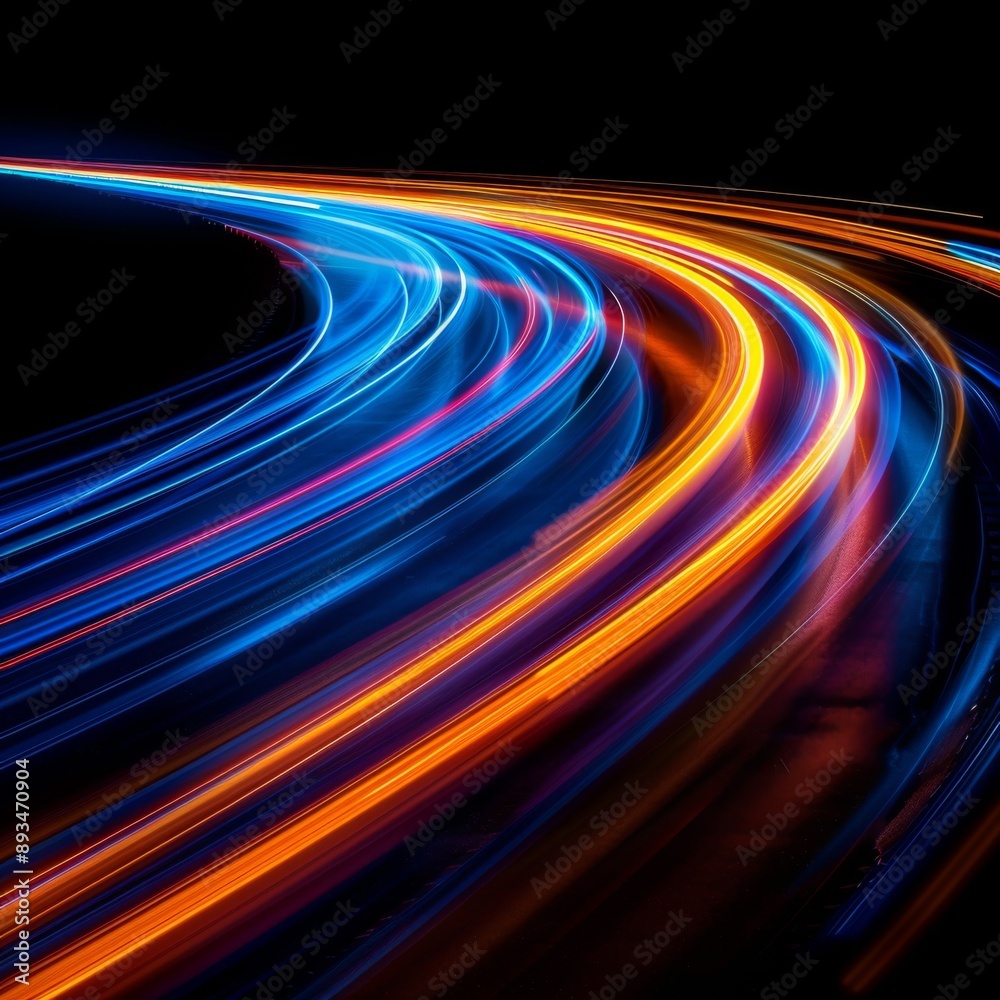 Blue, Yellow, and Orange Light Trails on a Dark Background Blue, Yellow, and Orange Light Trails on a Dark Background