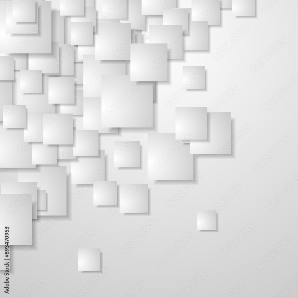 Light grey minimal paper squares abstract geometric background. Tech vector design