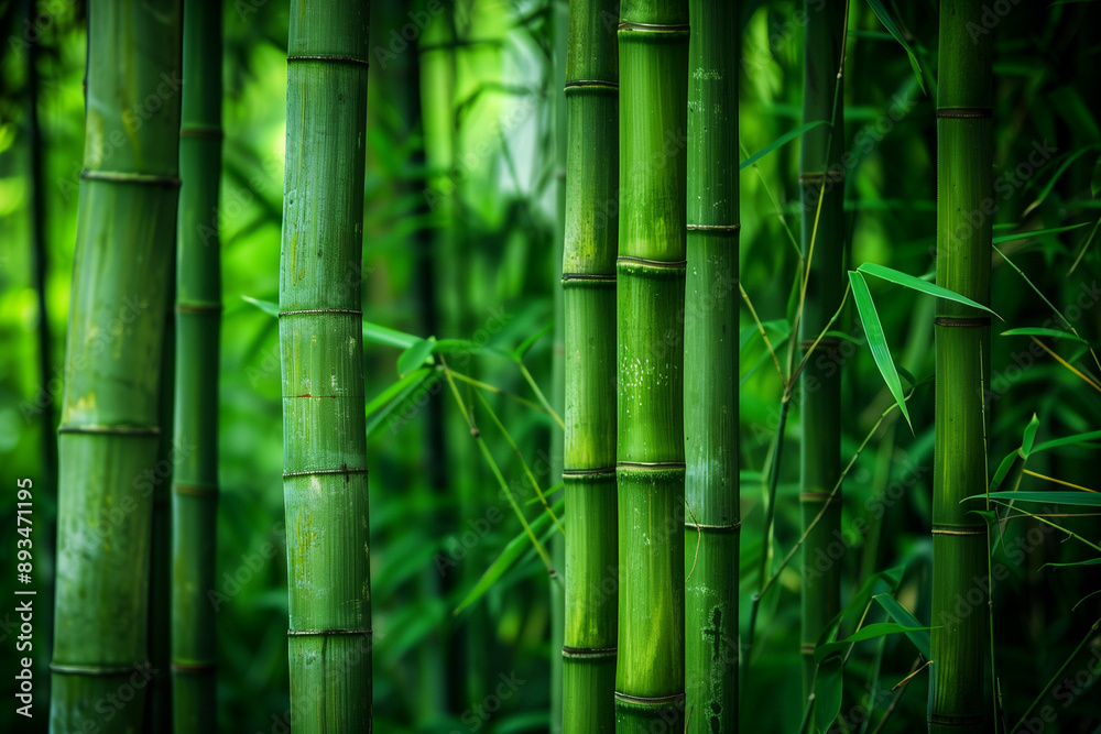A dense bamboo forest with green leaves and slender stalks, creating an atmosphere of tranquility and natural beauty A dense bamboo forest with green leaves and slender stalks, creating an atmosphere of tranquility and natural beauty