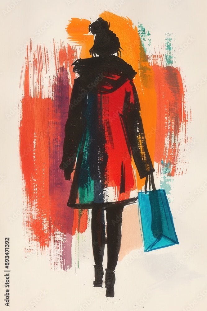 Hand sketching drawing painting of a beautiful shopping female Hand sketching drawing painting of a beautiful shopping female