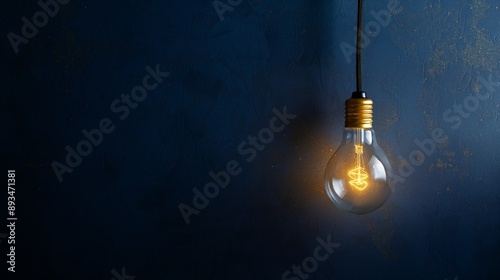 Modern Simplicity: A Single Light Bulb Glowing Against a Dark Blue Background