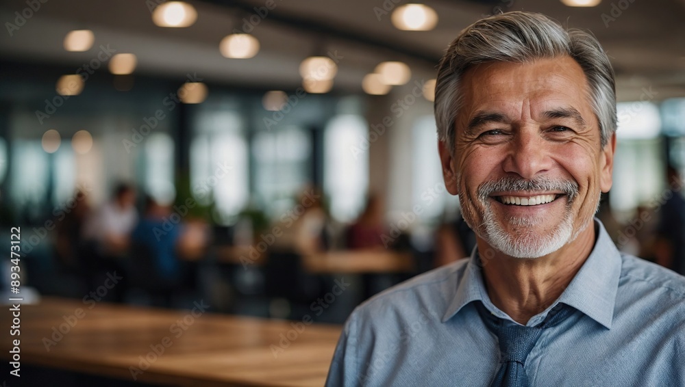 Fototapeta premium Mature smiling businessman standing in a co-working space