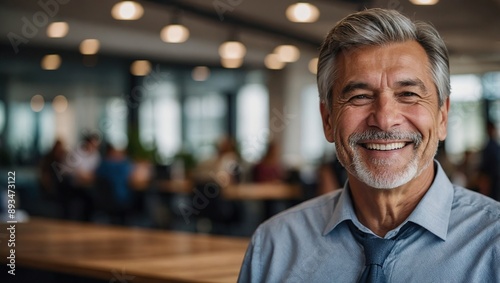 Mature smiling businessman standing in a co-working space