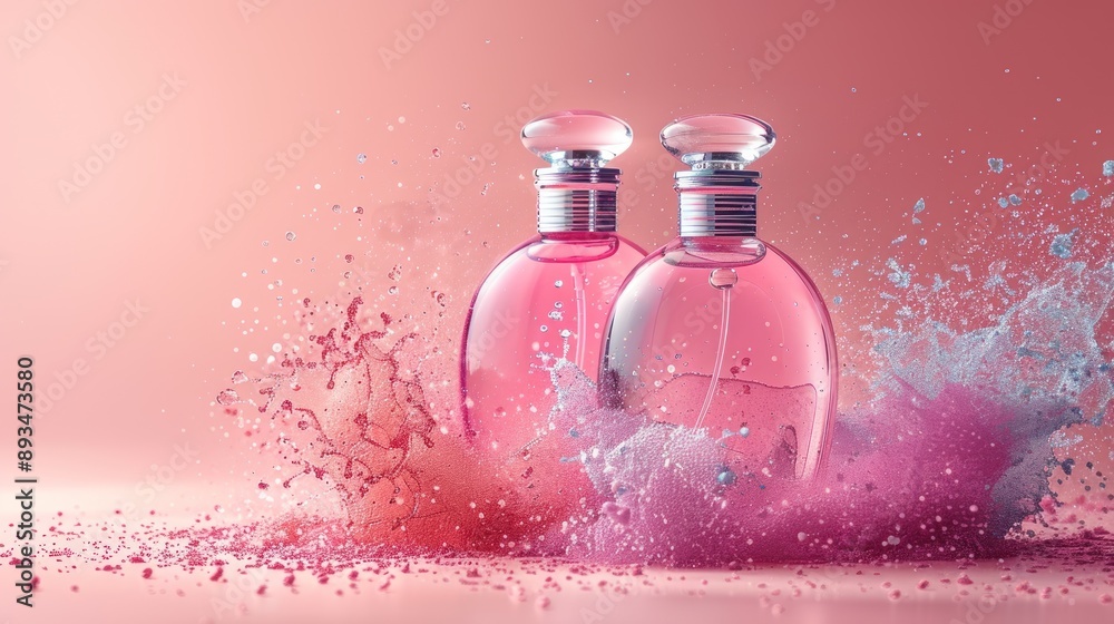 Perfume Bottles with Pink Splash Perfume Bottles with Pink Splash