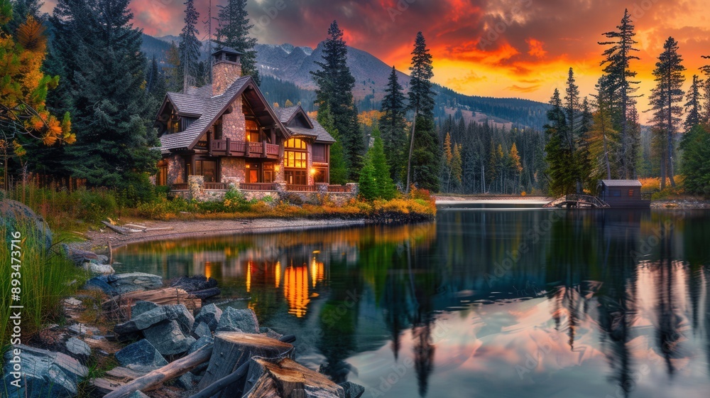 Fototapeta premium Vacation house with scenic lake view