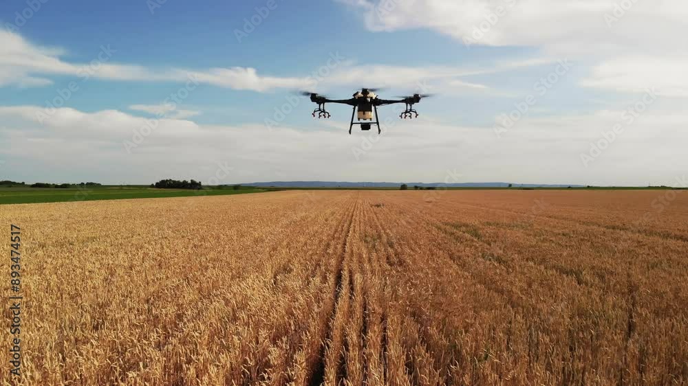 Drone flies over agricultural fields Drone flies over agricultural fields