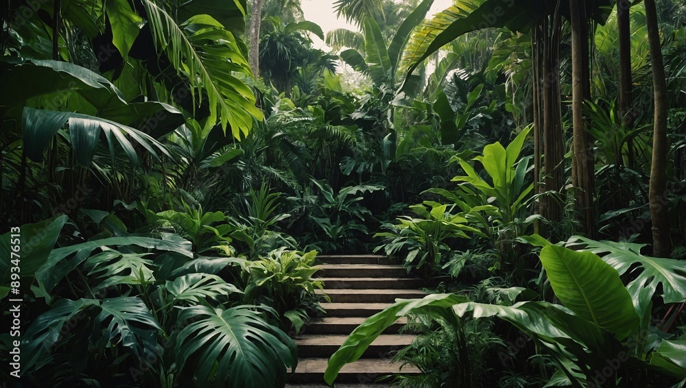 Contemporary tropical backdrop featuring lush jungle plants Contemporary tropical backdrop featuring lush jungle plants