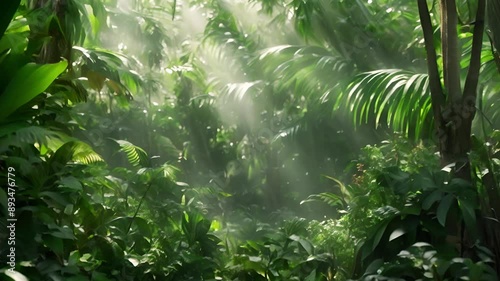 Sunshine dappling through the lush jungle leaves