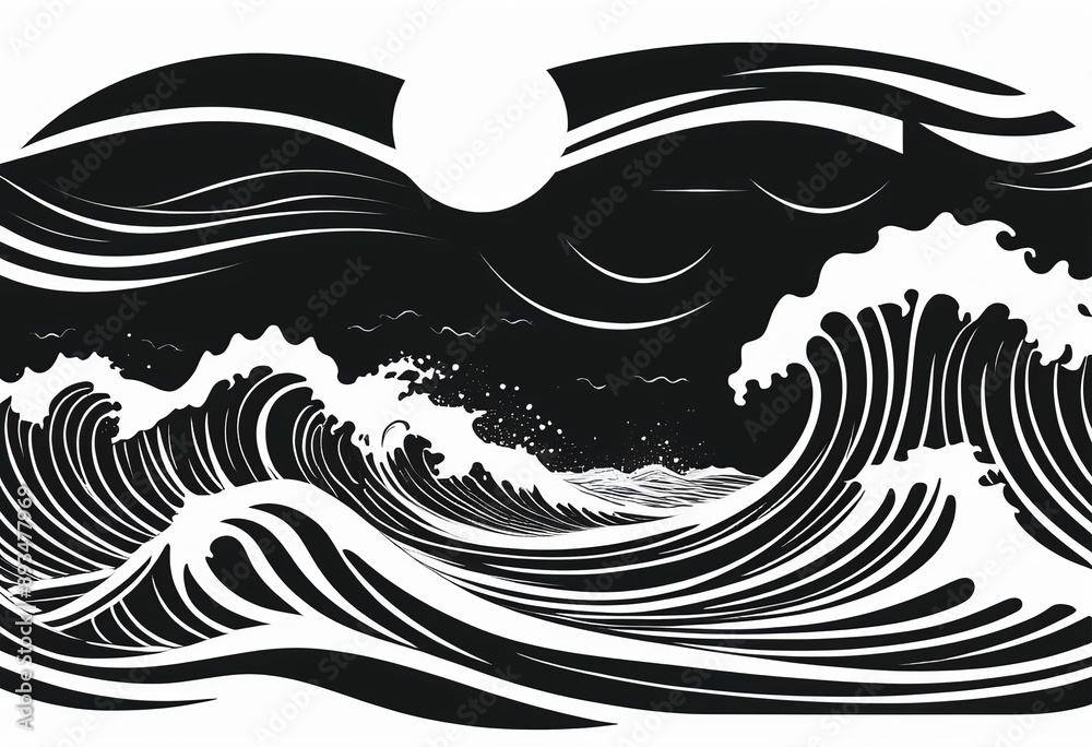 Obraz premium Powerful Ocean Wave Silhouette Illustration for Marketing and Advertising