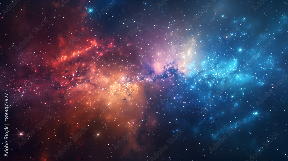 Naklejka premium Nebula and stars in deep space, glowing mysterious universe