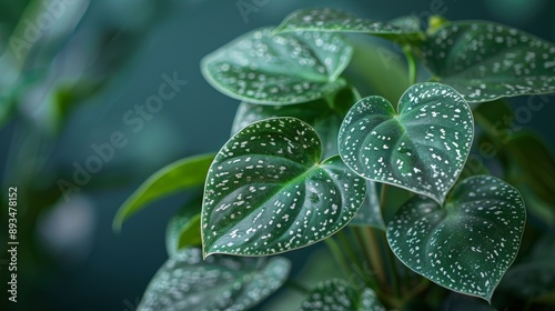 Close-up of a rare Philodendron with its silver-mottled leaves photo