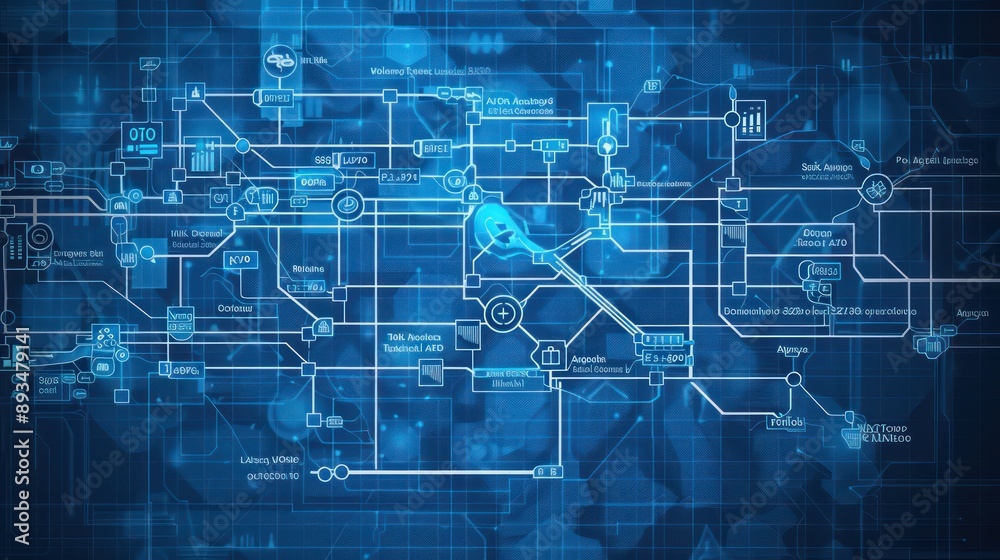 digital blueprint of a treasury's financial decision-making tree, with interactive branches for exploring different outcomes