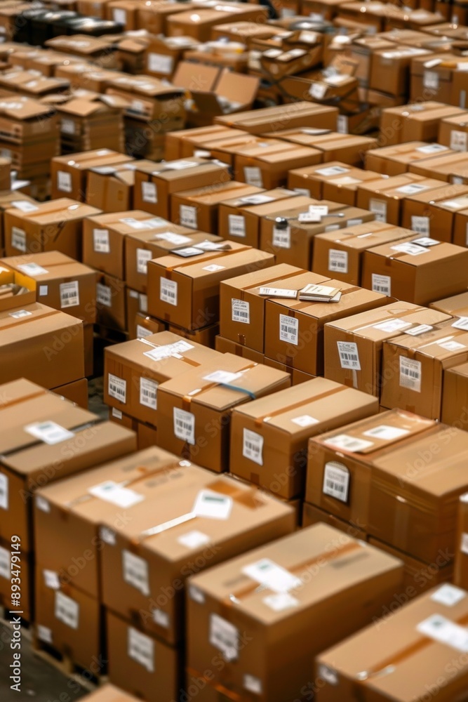 A warehouse filled with boxes of goods, ready for logistics and ships to put the products on board. A warehouse filled with boxes of goods, ready for logistics and ships to put the products on board.