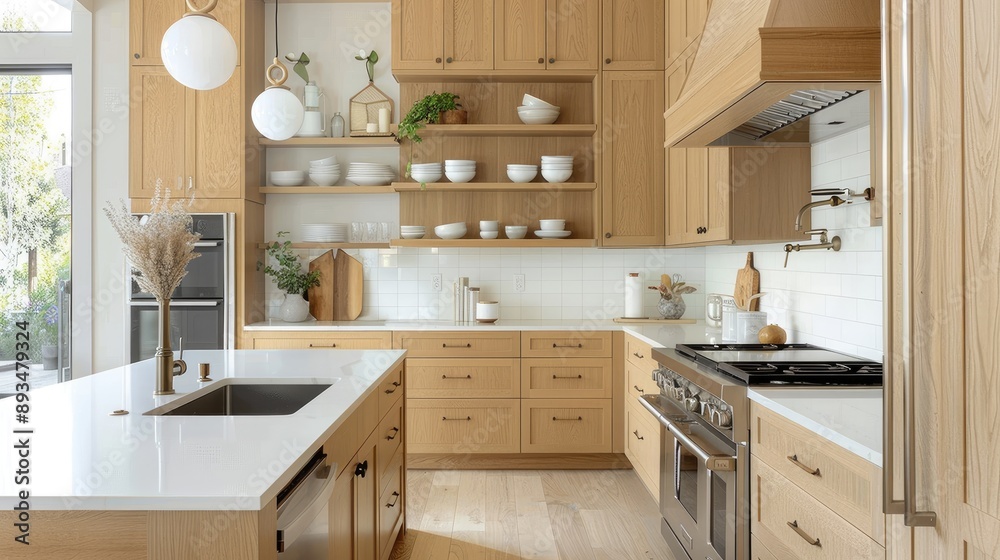A Scandinavian-inspired kitchen with light wood cabinets A Scandinavian-inspired kitchen with light wood cabinets