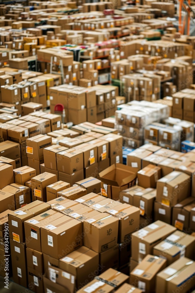 A warehouse filled with boxes of goods, ready for logistics and ships to put the products on board. A warehouse filled with boxes of goods, ready for logistics and ships to put the products on board.
