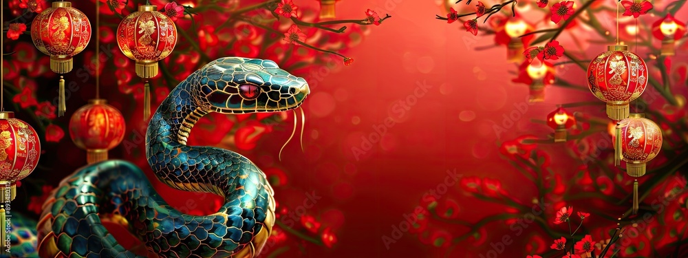 Obraz premium snake and Chinese lanterns. selective focus