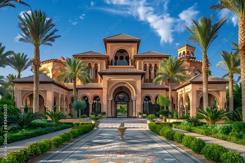 Luxury Villa with Palm Trees and Ornate Arches - Architectural Photography Luxury Villa with Palm Trees and Ornate Arches - Architectural Photography