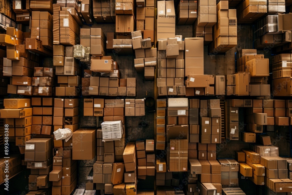 A warehouse was filled with neatly arranged boxes, each containing an unredeemable code for online shopping in the United States. The scene was captured from above A warehouse was filled with neatly arranged boxes, each containing an unredeemable code for online shopping in the United States. The scene was captured from above