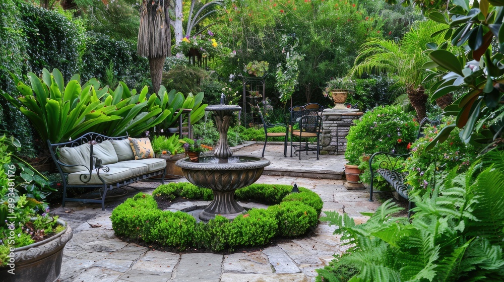 A serene transitional garden with a stone pathway A serene transitional garden with a stone pathway