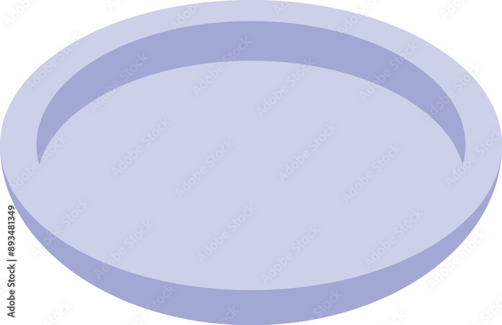 Empty round plate isometrically projected on white background Empty round plate isometrically projected on white background