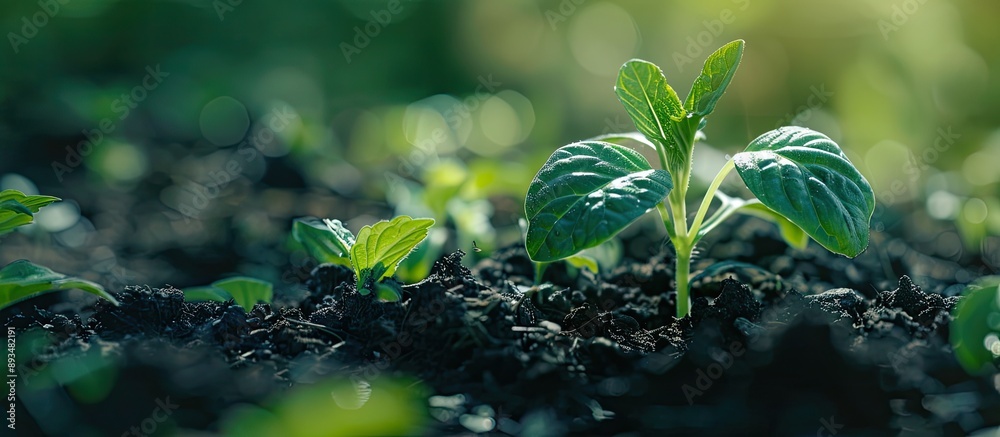 A small fresh green plant emerging from the ground with copy space image available A small fresh green plant emerging from the ground with copy space image available