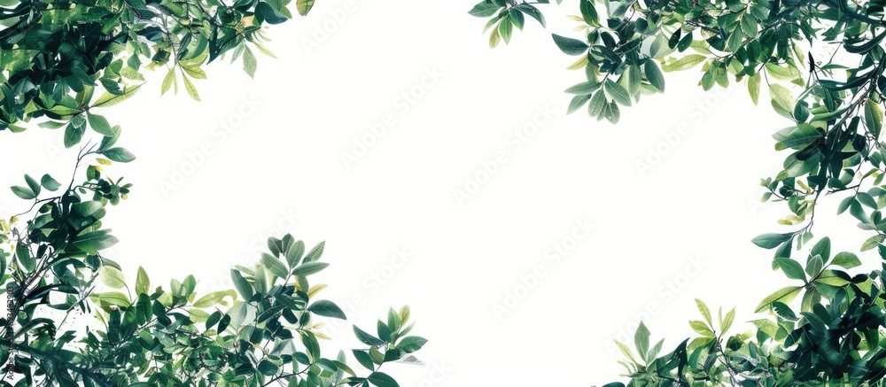 Obraz premium Green tree branches isolated on white backdrop with copy space image