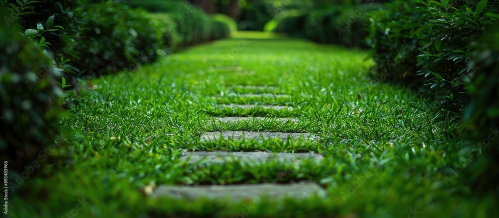 Copy space image featuring a pathway surrounded by lush green grass Copy space image featuring a pathway surrounded by lush green grass