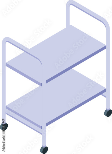 Empty medical trolley with wheels for transportation of medicines and tools in clinic
