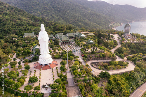 Aerial view of Ling Ung pagoda, Son Tra peninsula, Da Nang, Vietnam. photo