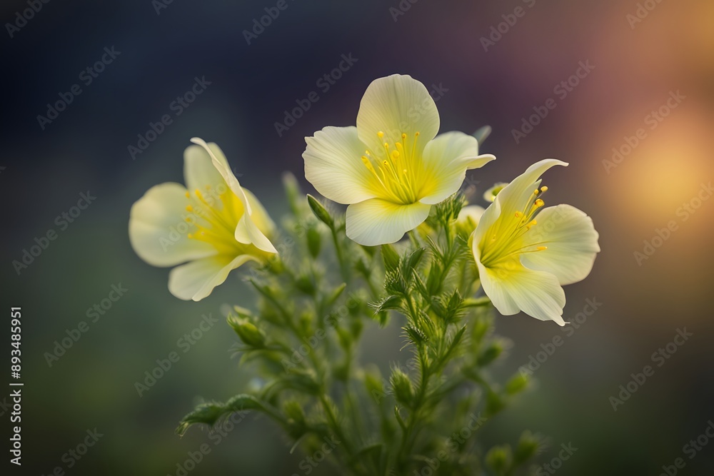 Obraz premium Common evening primrose flower bokeh background, Ai Generated