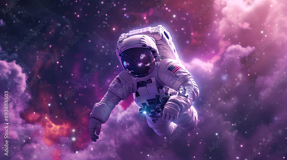 3D illustration of astronaut flies in deep space. High quality digital space art