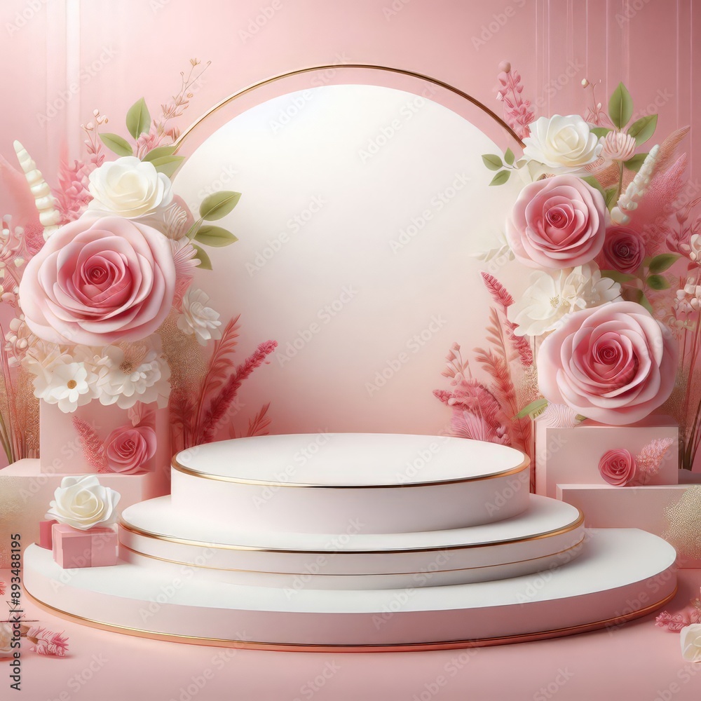 Podium background flower rose product pink 3d spring table beauty stand display nature white. Garden rose floral summer background podium cosmetic valentine easter field scene gift purple day romantic Podium background flower rose product pink 3d spring table beauty stand display nature white. Garden rose floral summer background podium cosmetic valentine easter field scene gift purple day romantic