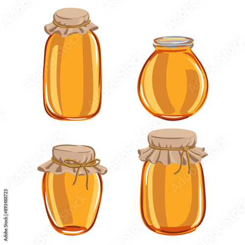 vector drawing honey glass jars isolated at white background, hand drawn illustration