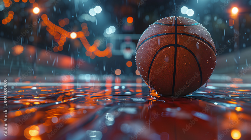 a basketball with a basketball playfield in the background a basketball with a basketball playfield in the background