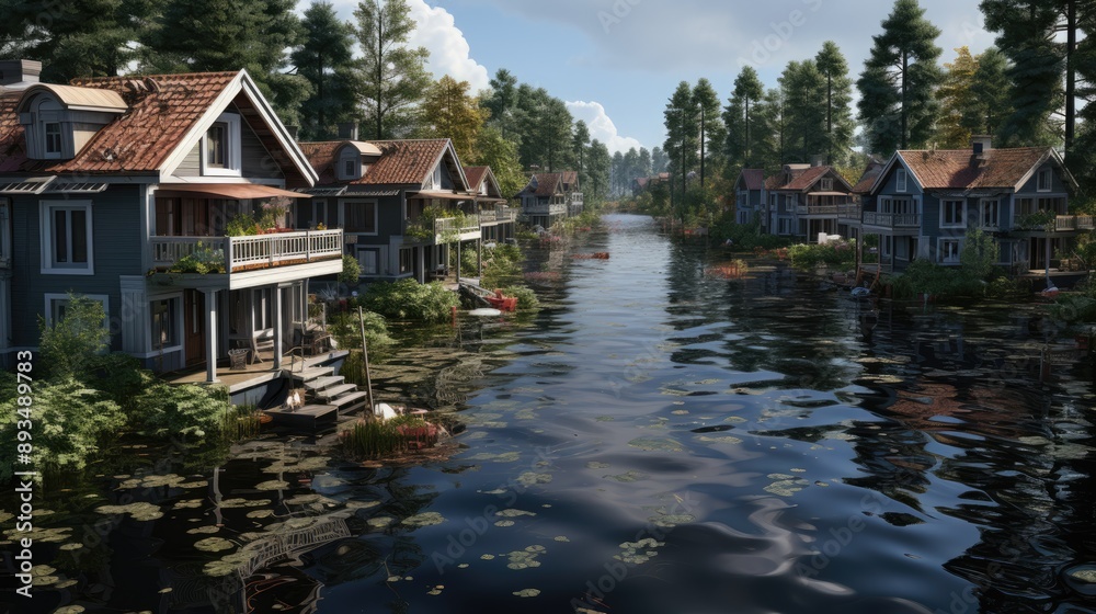 Obraz premium 3d rendering. flooding houses 