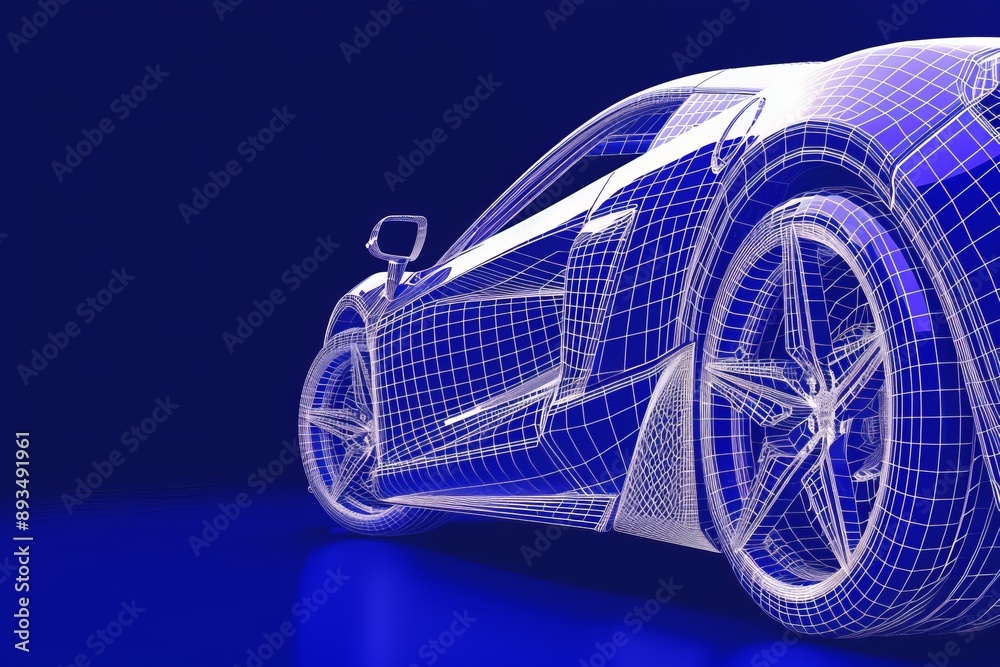 Naklejka premium The design of a holographic car in the dark is shown in a stock photo