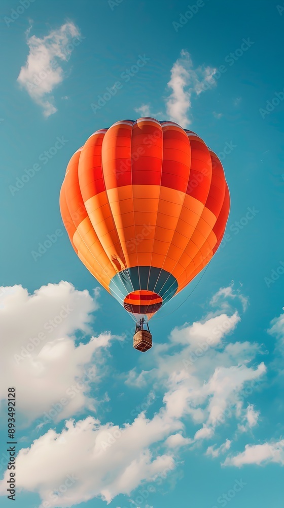 Fototapeta premium Brightly Colored Hot Air Balloon Ascending into Cloudscape Symbolizing New Heights and Beginnings