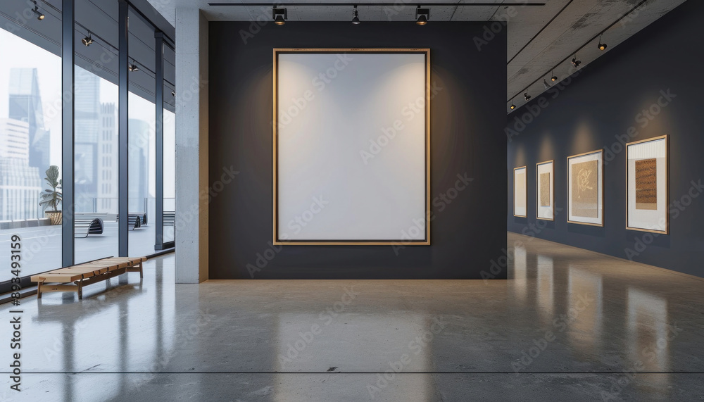 The room is spacious and unoccupied, decorated with a sizable painting hanging on the wall