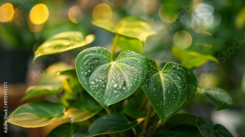 Close-up of a rare Philodendron with its silver-mottled leaves photo