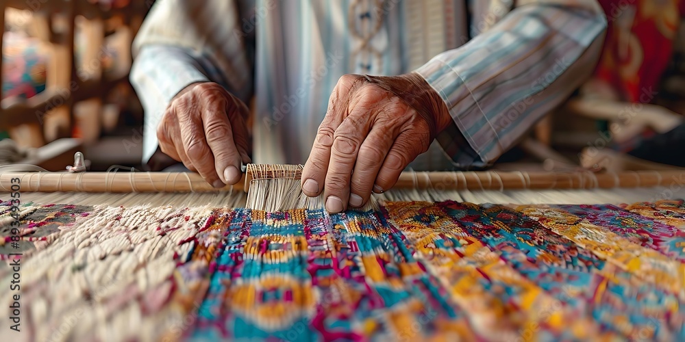 Closeup Photo of Hands Weaving a Colorful Rug Closeup Photo of Hands Weaving a Colorful Rug