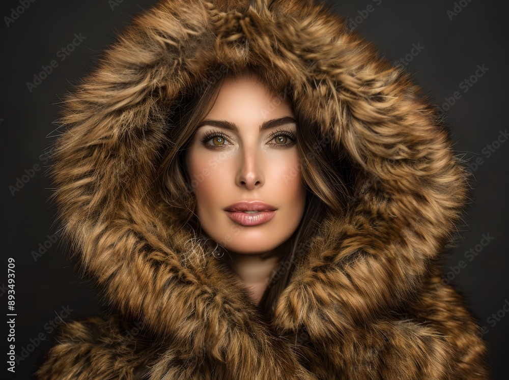 Stunning women in brown fancy chic fur coats and hair, illuminated dynamic composition. Copy text space, dramatic lighting. Stunning women in brown fancy chic fur coats and hair, illuminated dynamic composition. Copy text space, dramatic lighting.