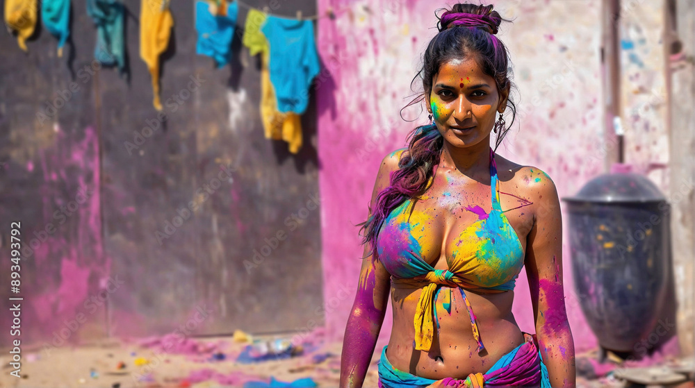 Indian woman playing holi Indian woman playing holi