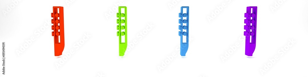 Colorful Flute icon isolated on white background. Musical instrument. Minimalism concept. 3D render illustration Colorful Flute icon isolated on white background. Musical instrument. Minimalism concept. 3D render illustration