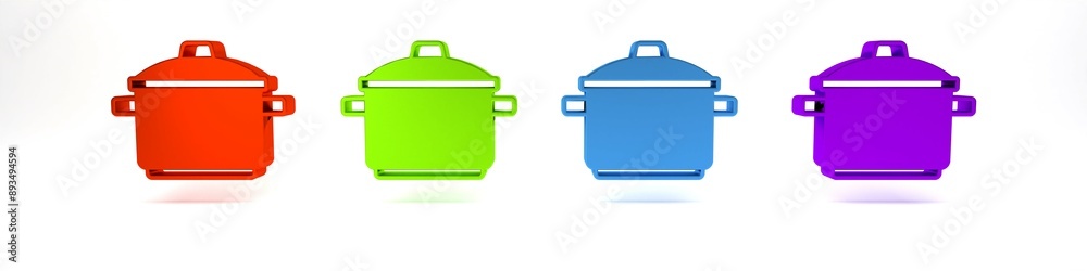 Colorful Cooking pot icon isolated on white background. Boil or stew food symbol. Minimalism concept. 3D render illustration Colorful Cooking pot icon isolated on white background. Boil or stew food symbol. Minimalism concept. 3D render illustration