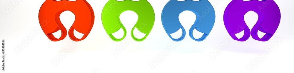 Colorful Travel neck pillow icon isolated on white background. Pillow U-shaped. Minimalism concept. 3D render illustration Colorful Travel neck pillow icon isolated on white background. Pillow U-shaped. Minimalism concept. 3D render illustration