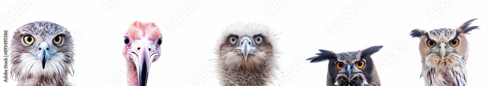 PNG file of 6 different wild wildlife family birds, flamingos, storks, emus, ostriches, owls, eagles, and hawks, isolated on transparent backgrounds PNG file of 6 different wild wildlife family birds, flamingos, storks, emus, ostriches, owls, eagles, and hawks, isolated on transparent backgrounds