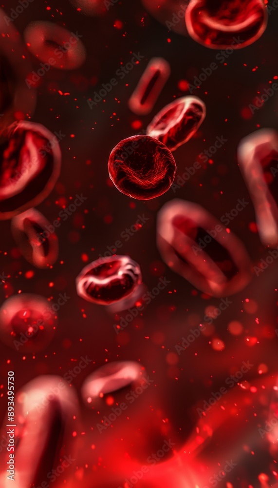 Red blood cells in vein. Blood cells flowing through a capillary bloodstream. Medicine and biology Red blood cells in vein. Blood cells flowing through a capillary bloodstream. Medicine and biology