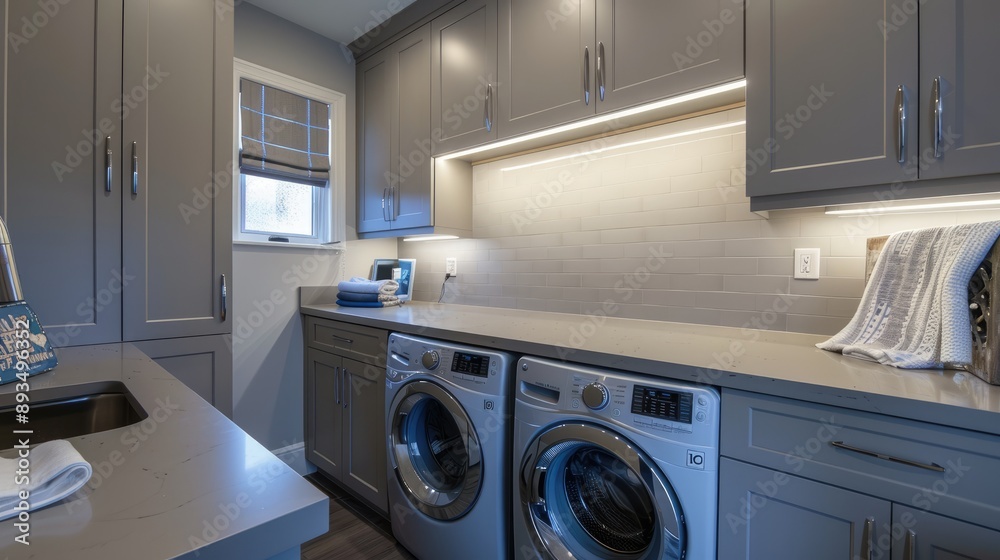 A transitional laundry room with sleek cabinetry A transitional laundry room with sleek cabinetry